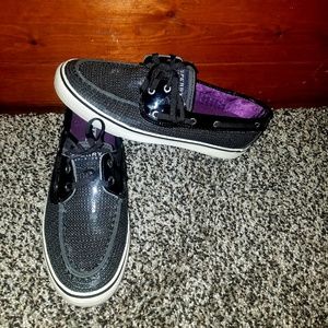 Black Sequin Sperry Boat Shoes